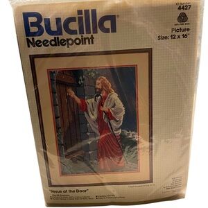Vintage Bucilla Needlepoint Christmas Jesus At The Door Wool Yarn 12”X 16” 4427
